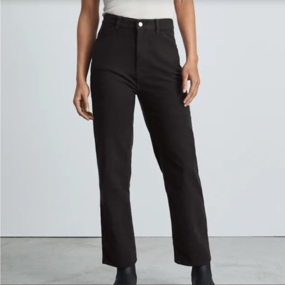 NWT EVERLANE Way High Moleskin Straight Leg Black Pants Organic Cotton 2